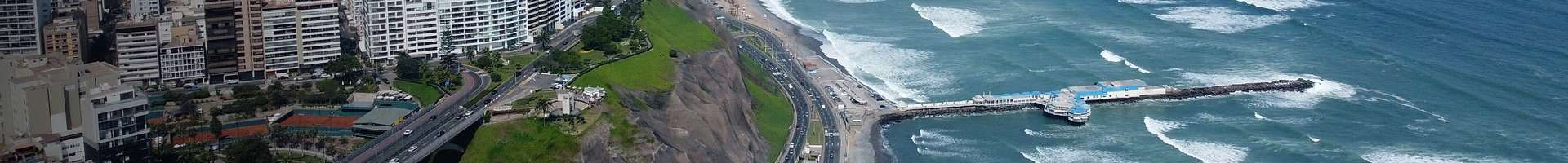 Miraflores cliffs, Costa Verde and La Rosa Náutica pier in Lima, Peru